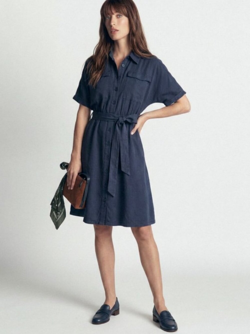 Emma Knudsen Navy Cotton Tencel Shirt/Utility Dress Size S